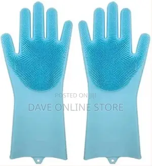 1 Pair of Bathroom Kitchen Silicone Cleaning Gloves -Blue