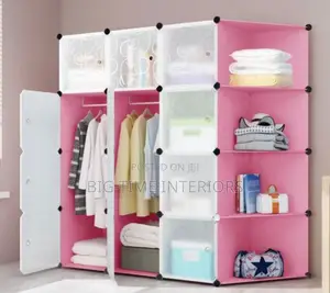 Pink 3 Column Plastic Wardrobe With Corner Shelf
