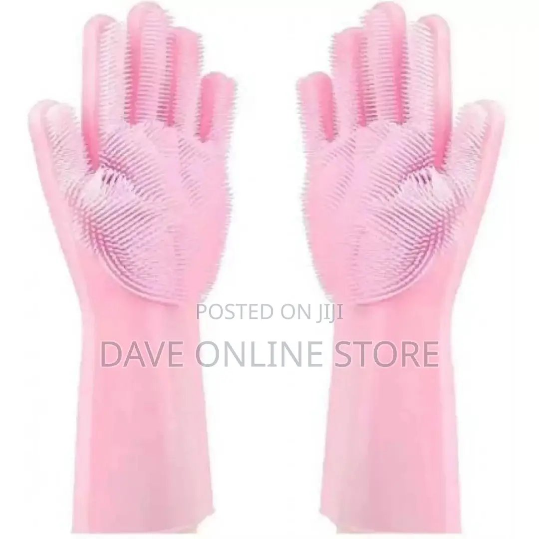 Pair of Bathroom Kitchen Cleaning Hand Gloves -Pink