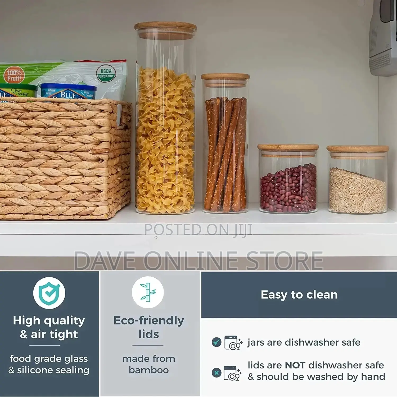 Glass Food Storage Containers With Bamboo Lids, 4 Pack