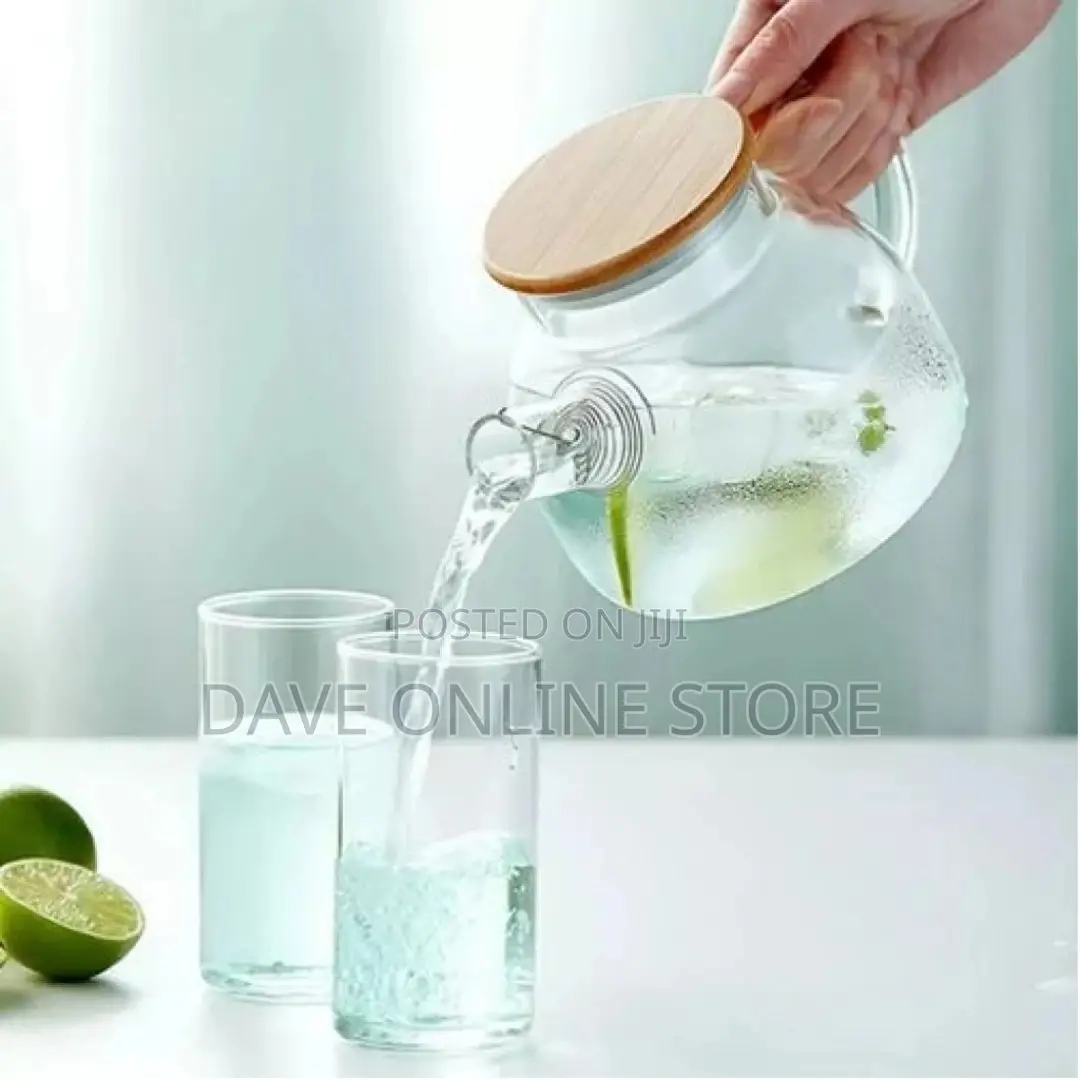 1000ml Glass Teapot Kettle Whistle Infuser Bamboo Lid
