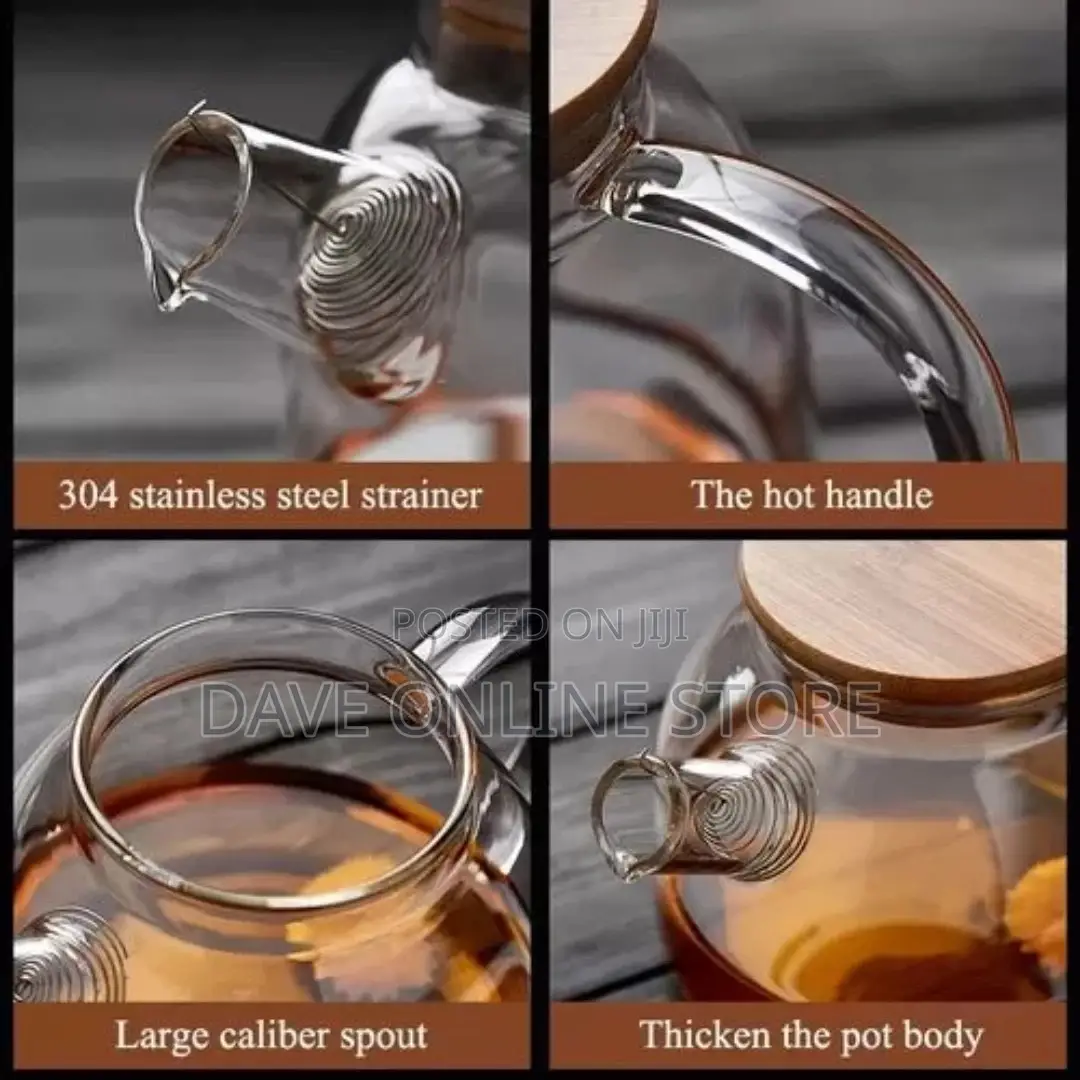 1000ml Glass Teapot Kettle Whistle Infuser Bamboo Lid