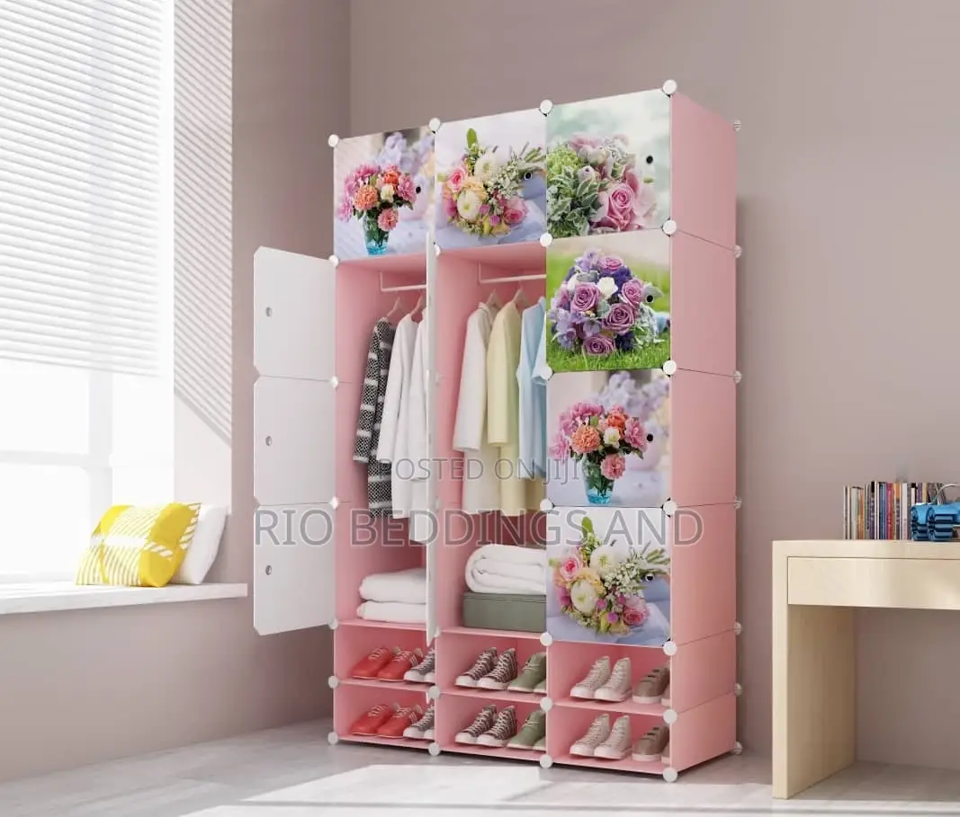 Plastic Wardrobe With Three Columns and Two Shoe Rack Column