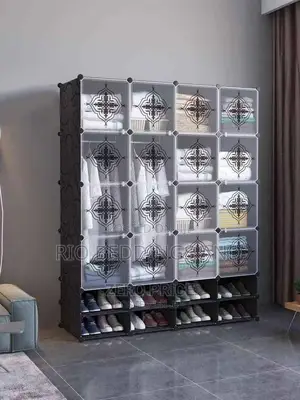 Plastic Wardrobe With Four Columns and Shoe Rack