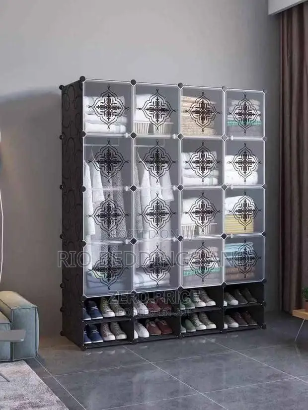 Plastic Wardrobe With Four Columns and Shoe Rack