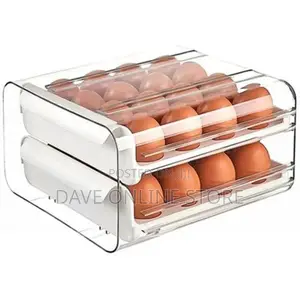32 Eggs Tray Storage Box Double-Deck Refrigerator Drawer,