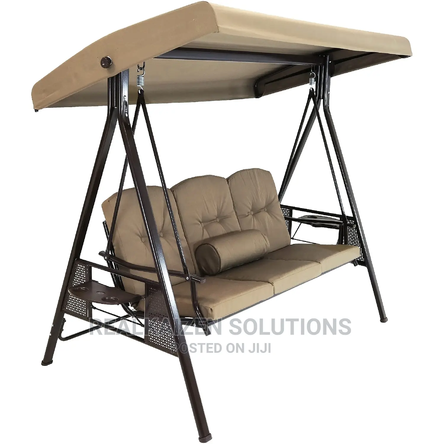 3-Person Outdoor Steel Patio Swing Bench With Tilt Canopy
