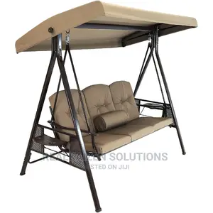 3-Person Outdoor Steel Patio Swing Bench With Tilt Canopy