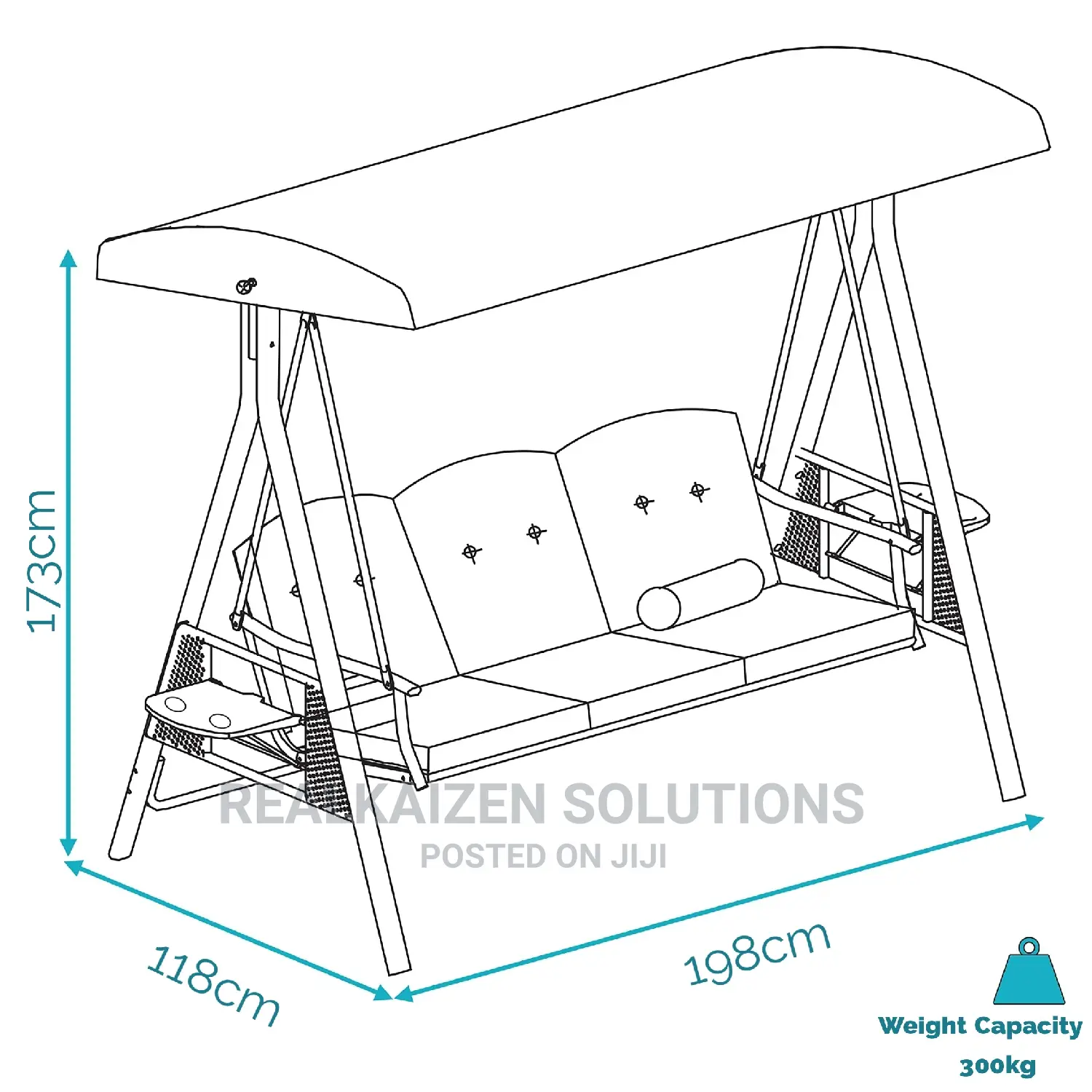 3-Person Outdoor Steel Patio Swing Bench With Tilt Canopy