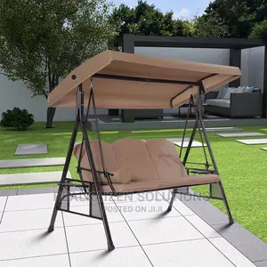 3-Person Outdoor Steel Patio Swing Bench With Tilt Canopy