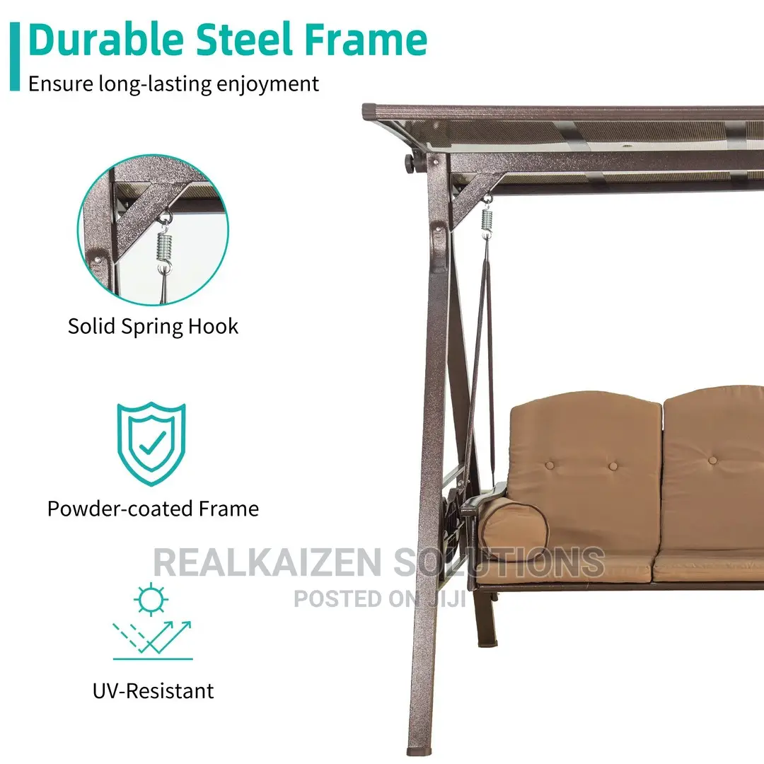 3-Person Outdoor Steel Patio Swing Bench With Tilt Canopy