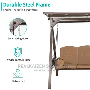 3-Person Outdoor Steel Patio Swing Bench With Tilt Canopy