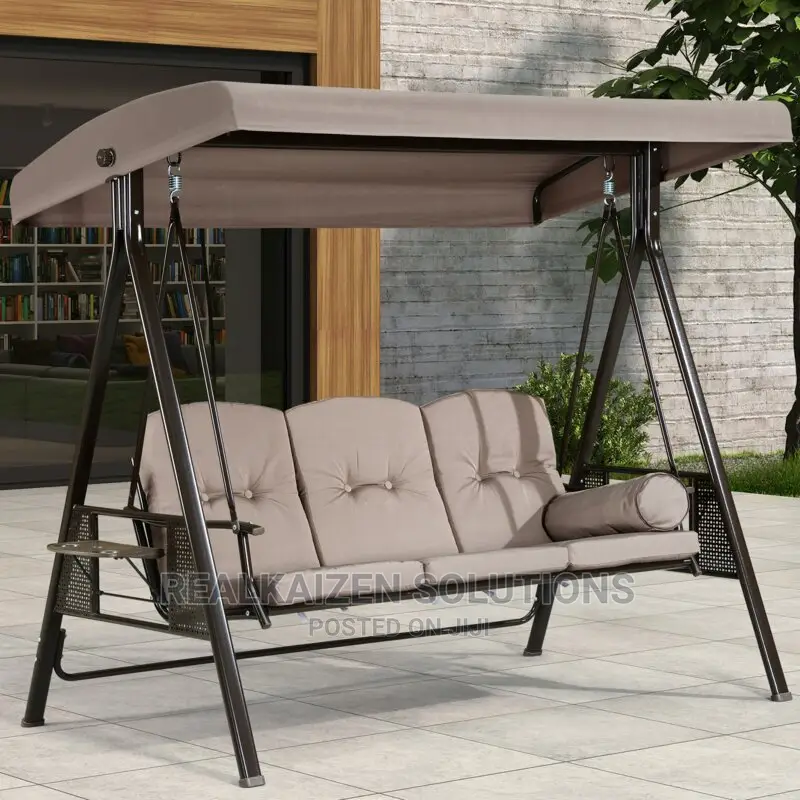3-Person Outdoor Steel Patio Swing Bench With Tilt Canopy