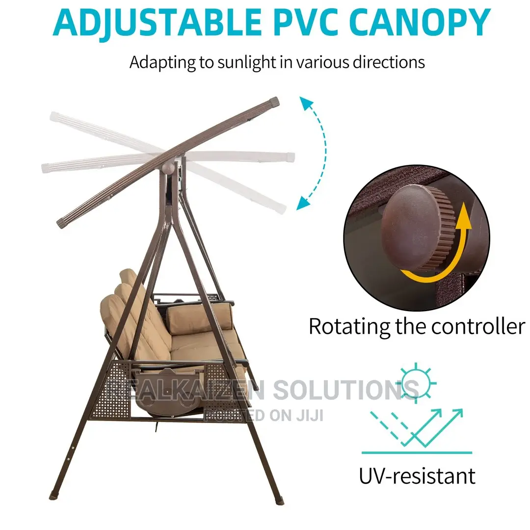 3-Person Outdoor Steel Patio Swing Bench With Tilt Canopy