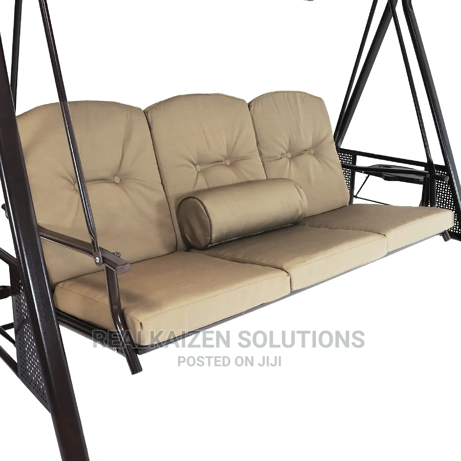 3-Person Outdoor Steel Patio Swing Bench With Tilt Canopy