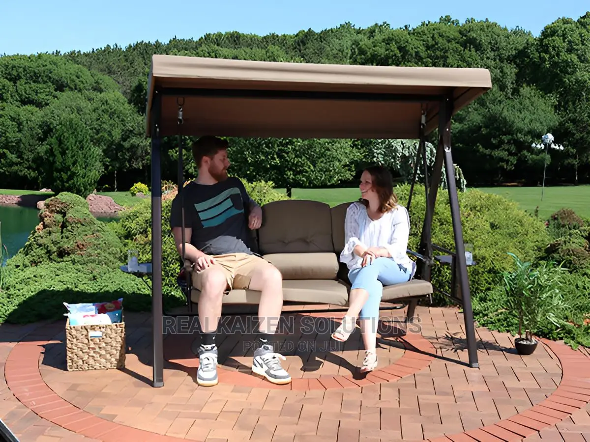 3-Person Outdoor Steel Patio Swing Bench With Tilt Canopy