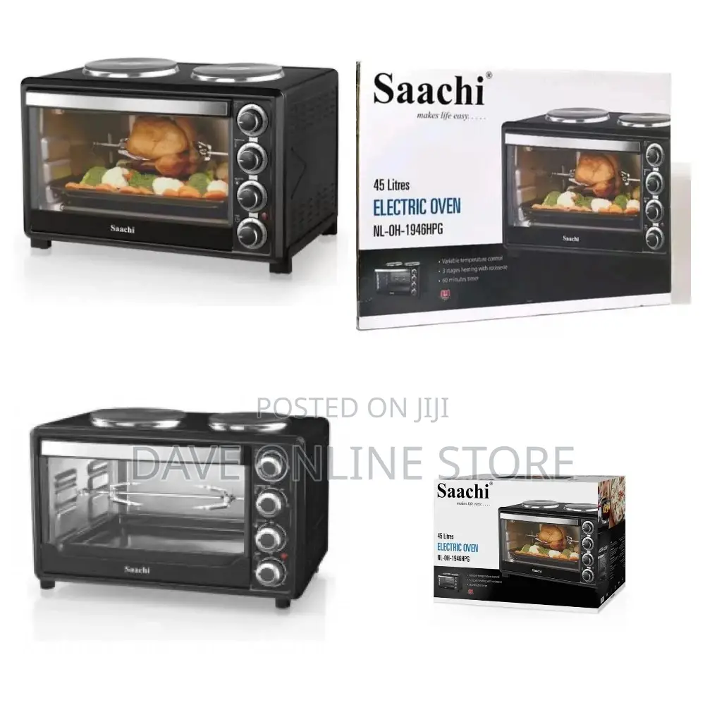 Large Electric Oven Cooker With 2 Hot Plates- Black