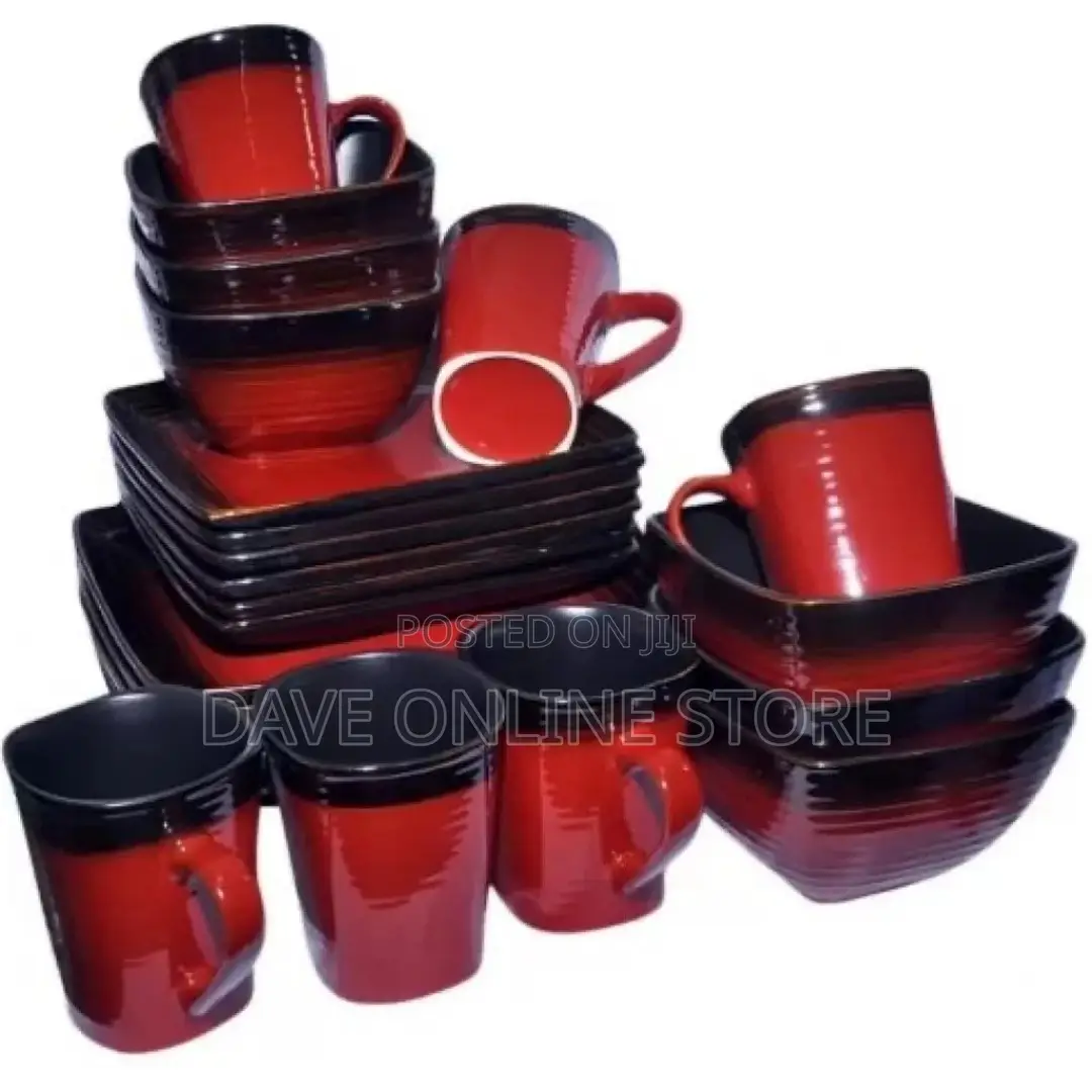 24 Piece Square Plates,Bowls,Cups Dinner Set,