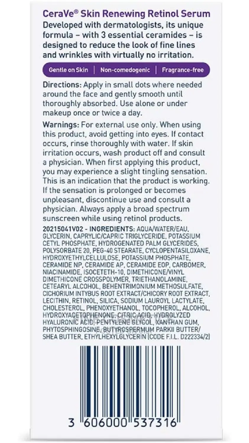 Cerave Retinol Skin Renewing Antiaging Serum With Hyaluronic