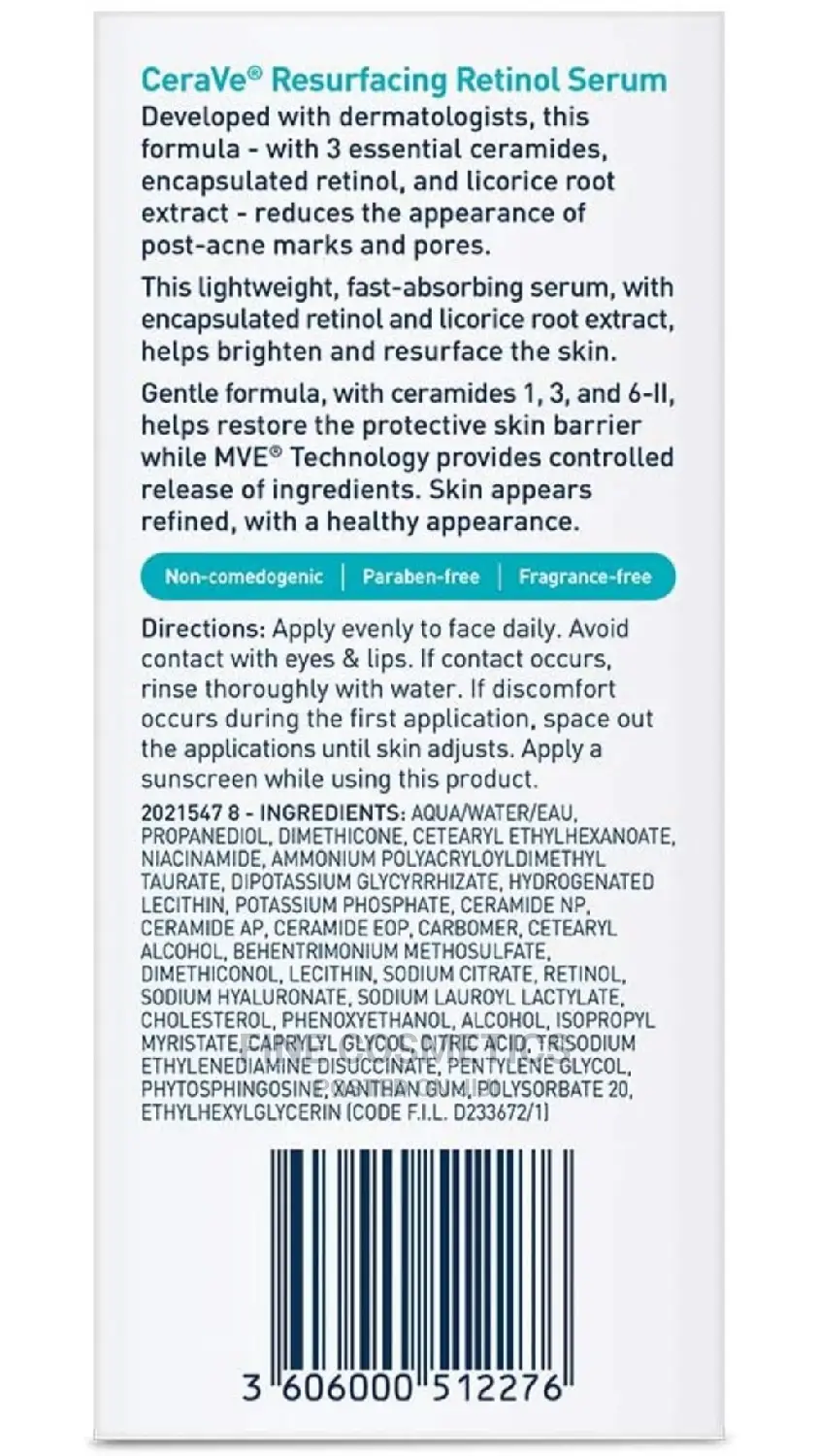 Cerave Retinol Resurfacing Serum for Pimples/Acne Prone Skin