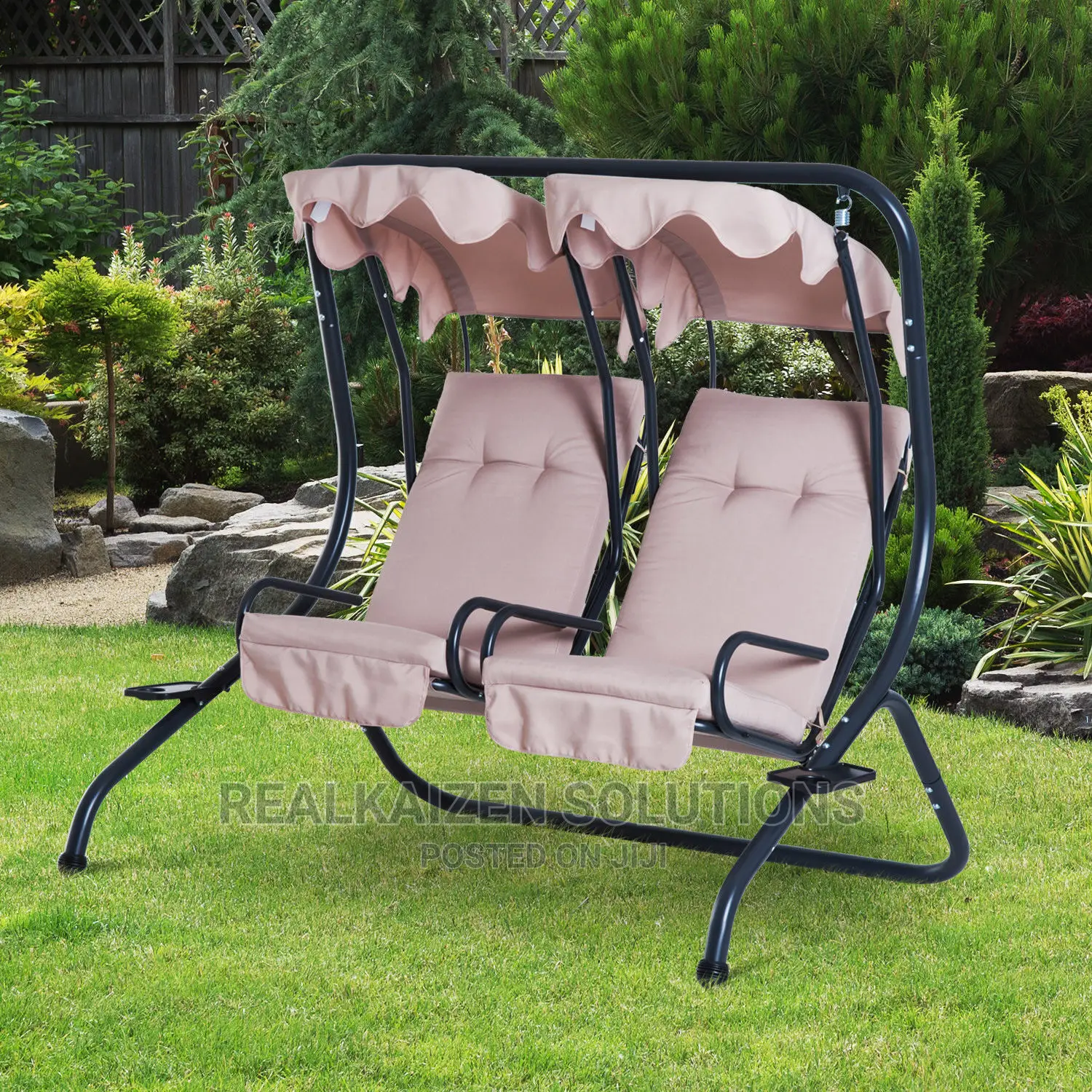 Modern 2-Seater Outdoor Patio Swing Chair With Cup Holder