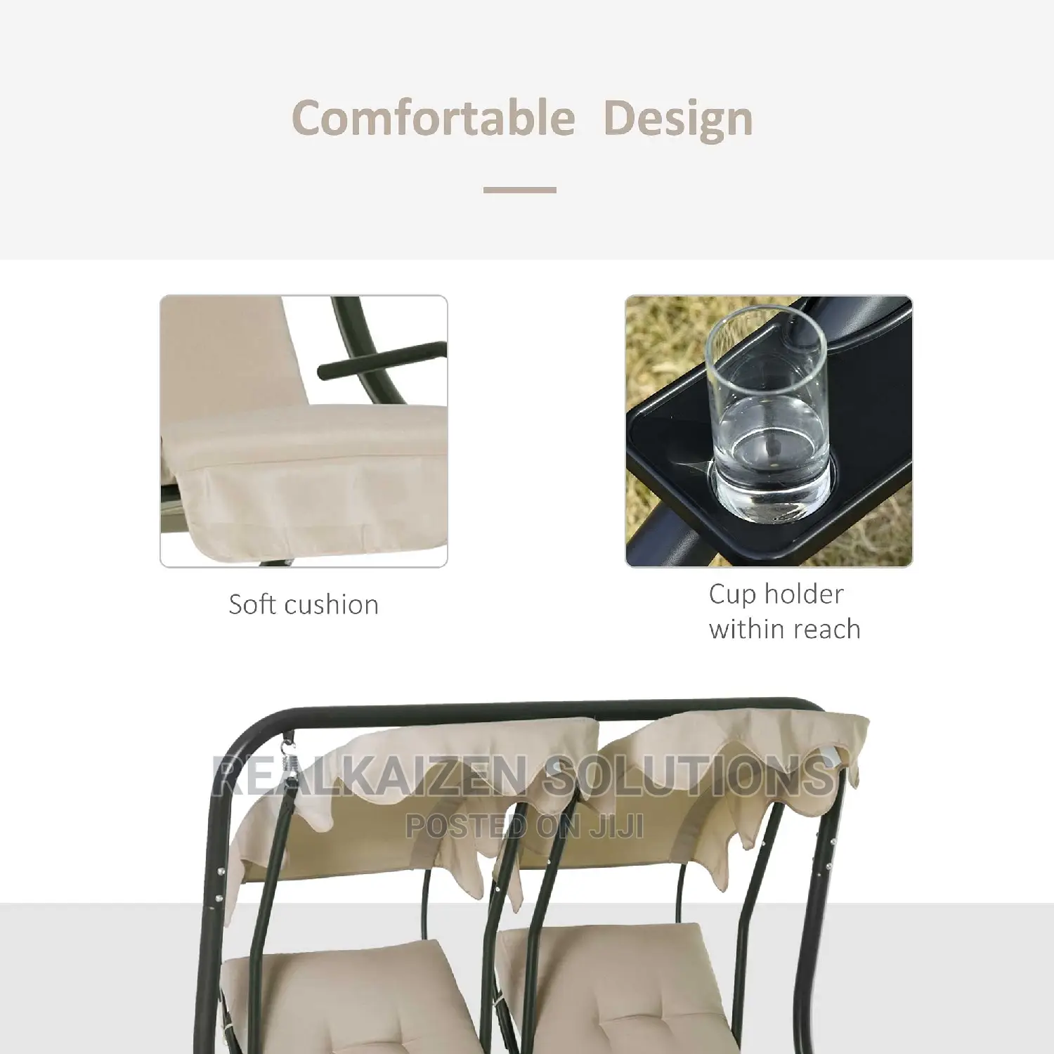 Modern 2-Seater Outdoor Patio Swing Chair With Cup Holder