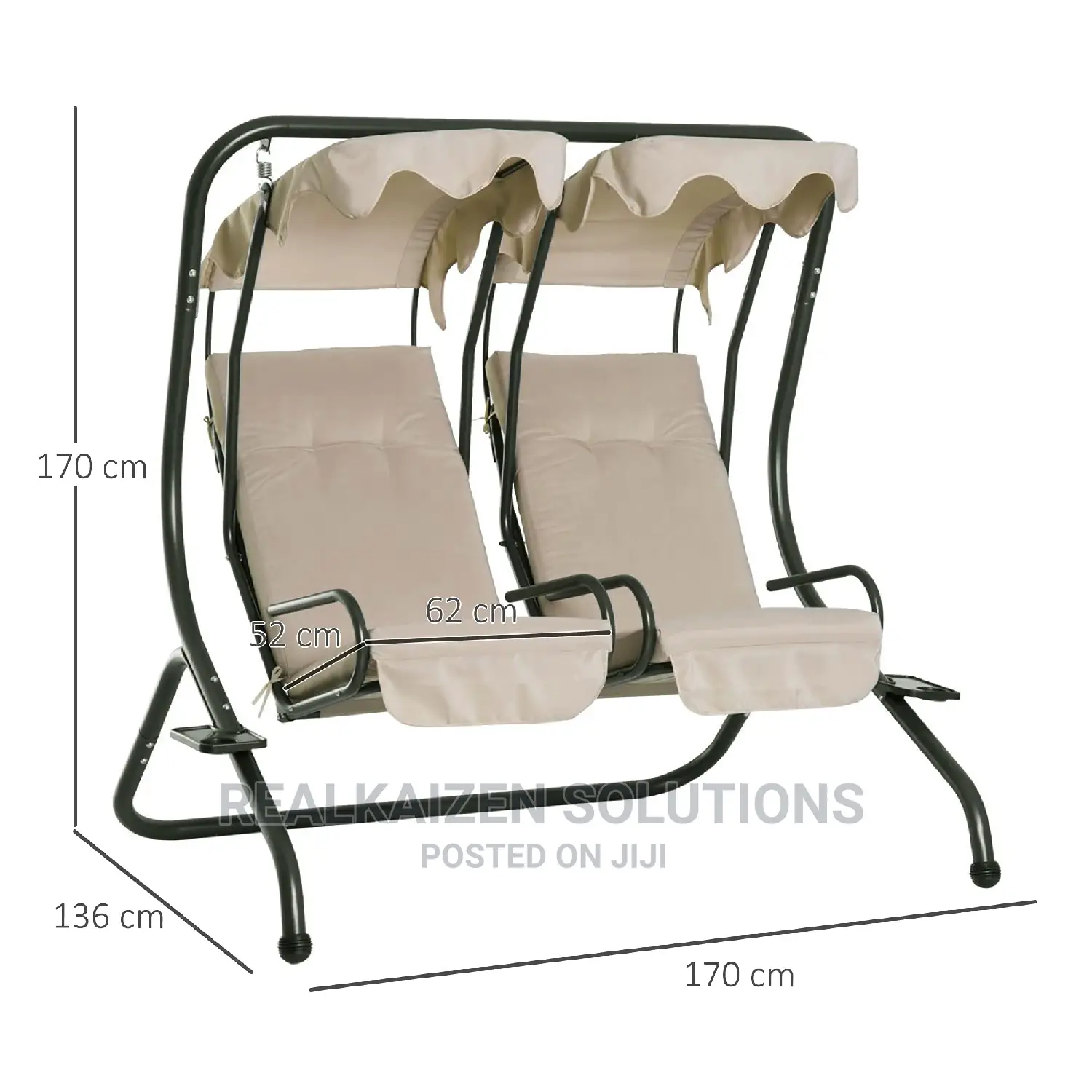 Modern 2-Seater Outdoor Patio Swing Chair With Cup Holder