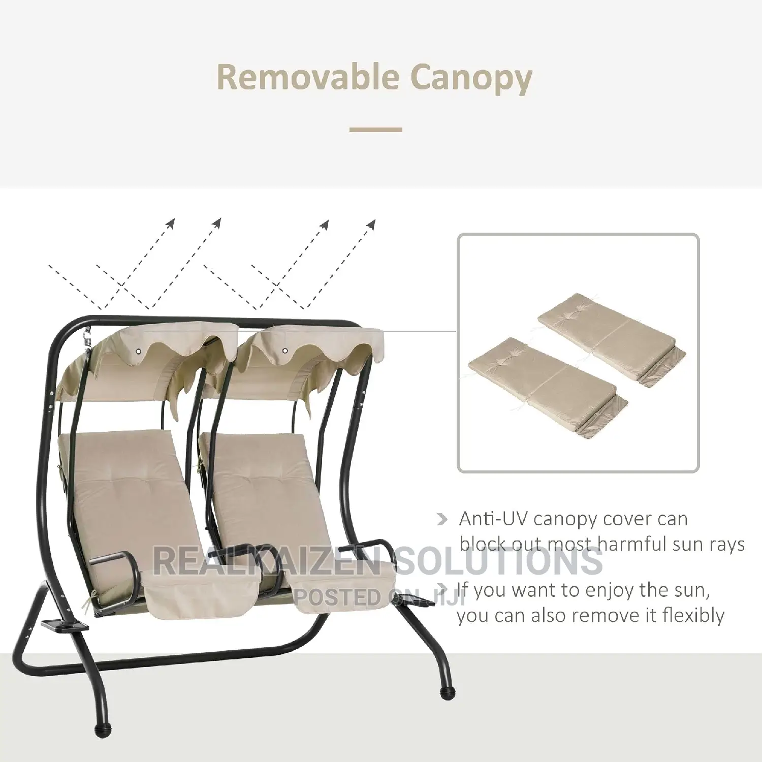Modern 2-Seater Outdoor Patio Swing Chair With Cup Holder