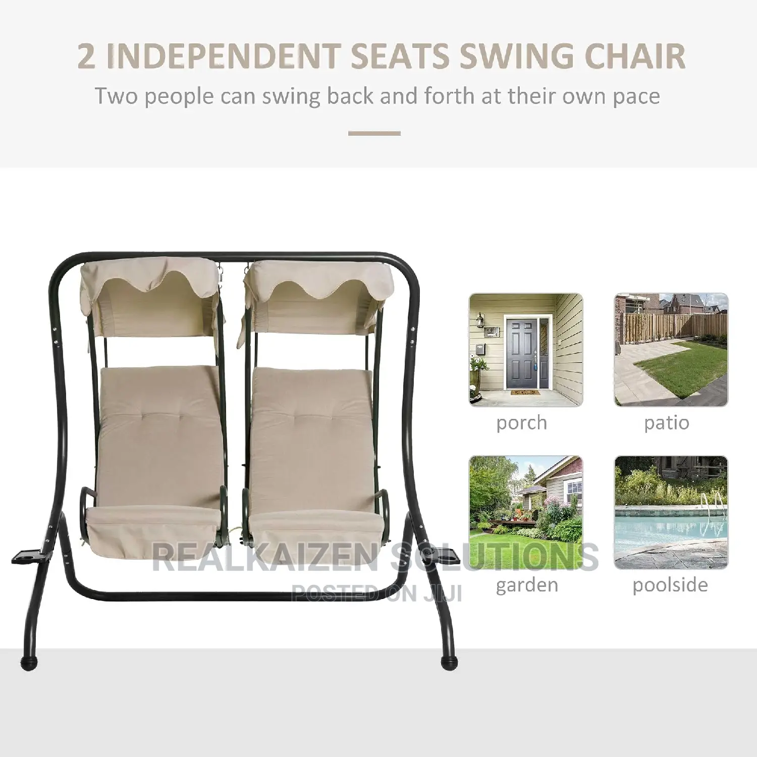 Modern 2-Seater Outdoor Patio Swing Chair With Cup Holder