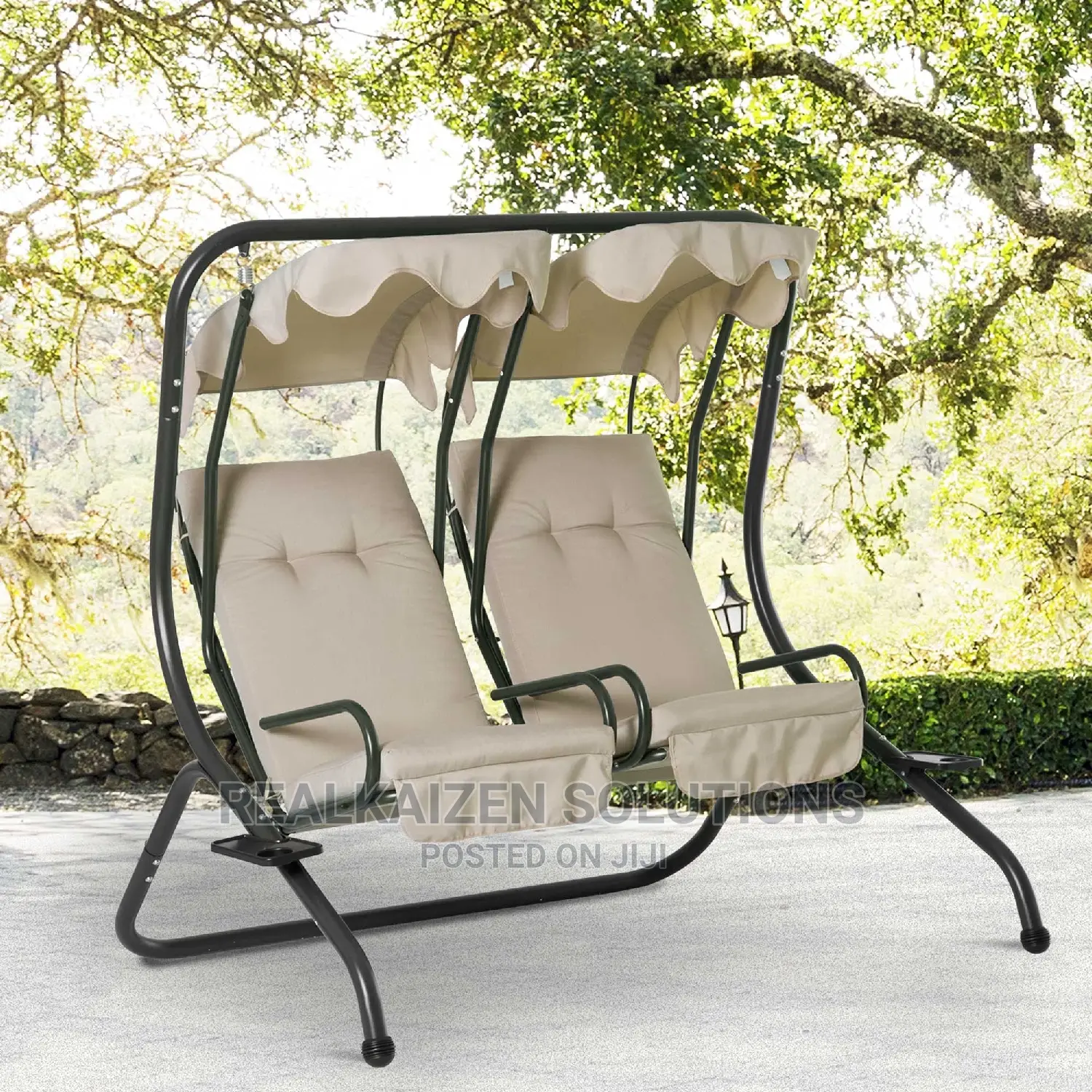 Modern 2-Seater Outdoor Patio Swing Chair With Cup Holder