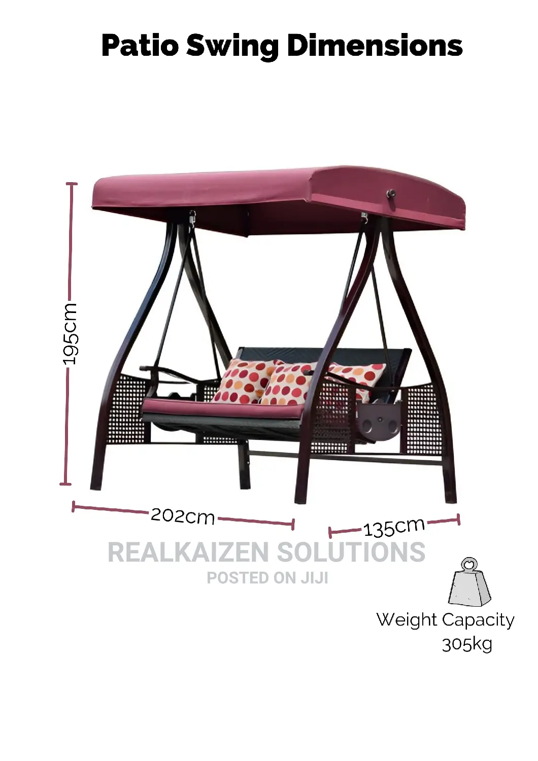 3-Seat Deluxe Outdoor Patio Heavy Duty Steel Swing Canopy