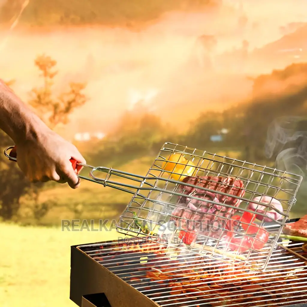 Chromium Plated Iron BBQ Double Grill With Wooden Handle