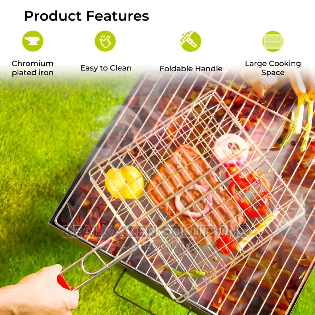 Chromium Plated Iron BBQ Double Grill With Wooden Handle
