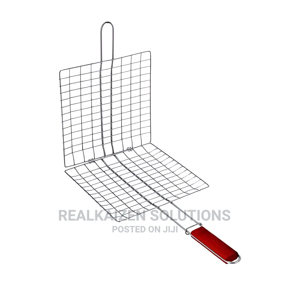 Chromium Plated Iron BBQ Double Grill With Wooden Handle