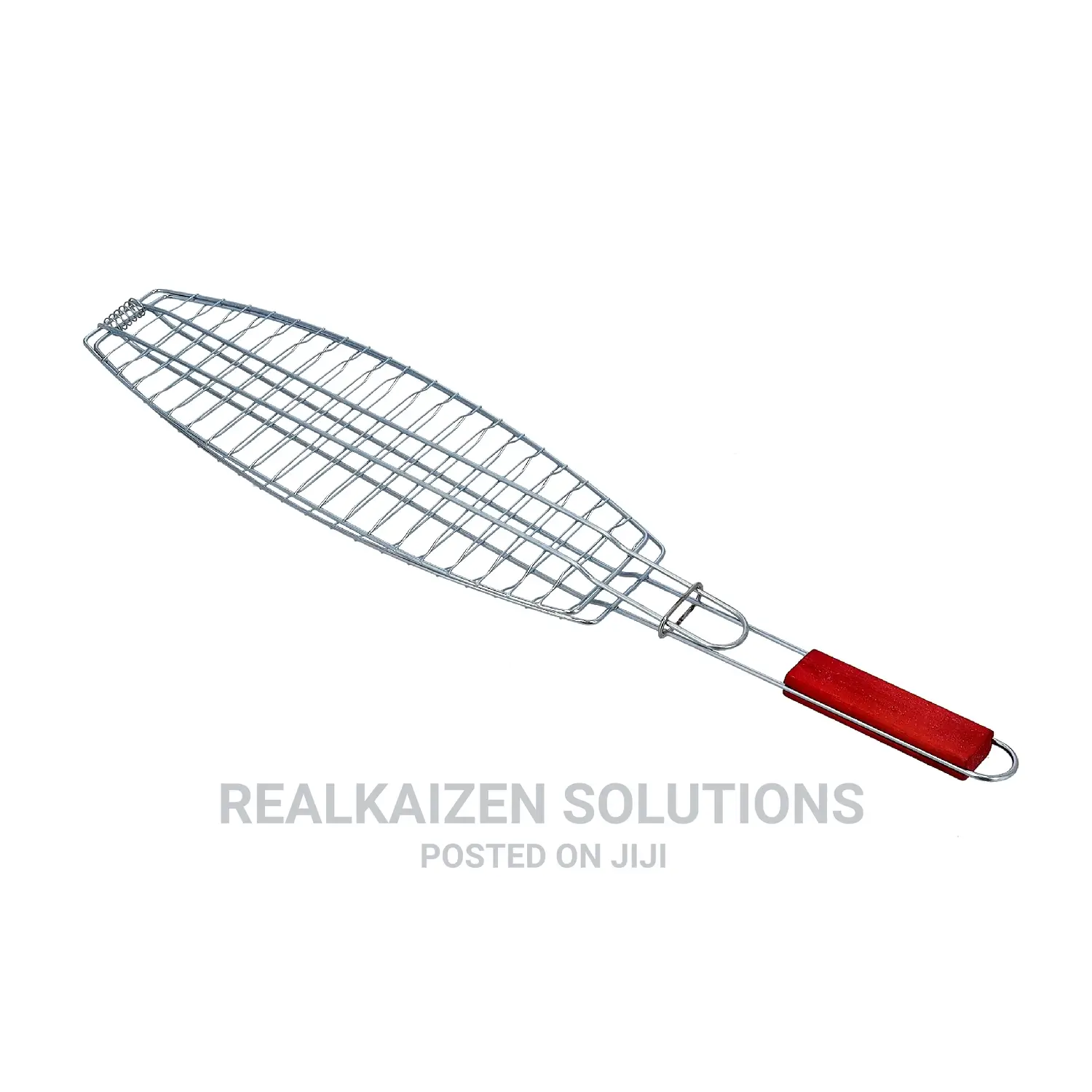 Chromium Plated Steel BBQ Fish Grill With Wooden Handle