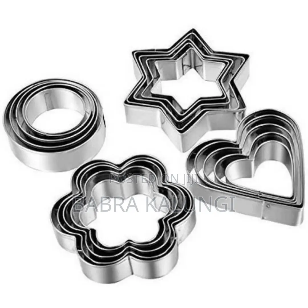 12 Piece,4 Shape Stainless Steel Cookie Cutters_ Silver