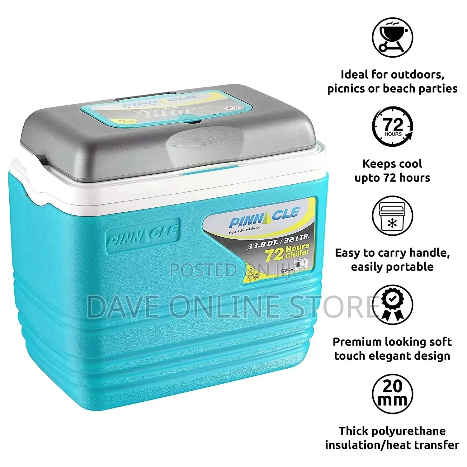 Pinnacle Primero Ice Cooler Box 32 Litre, Blue