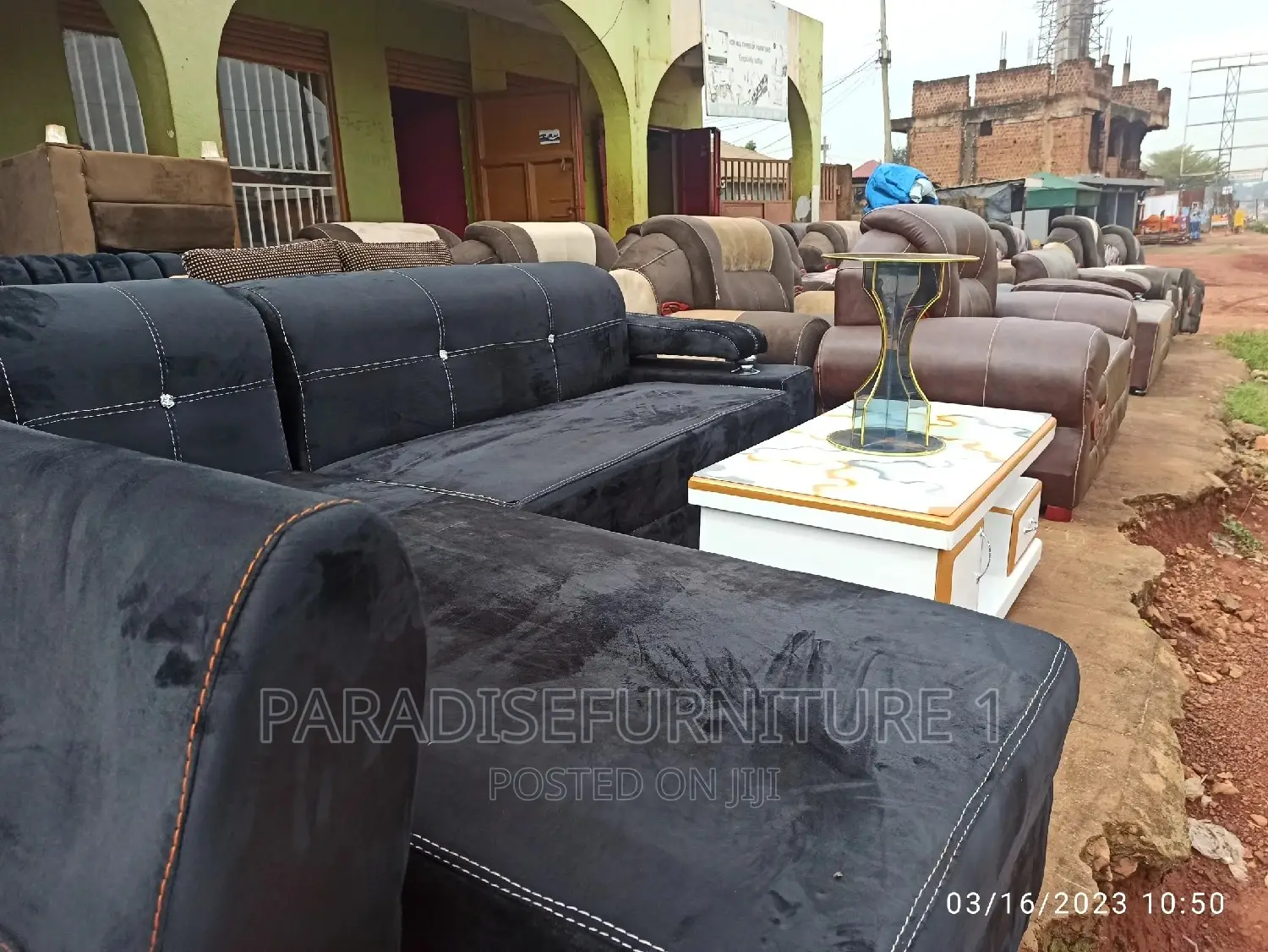 L Sofa Black Color 5 Seater