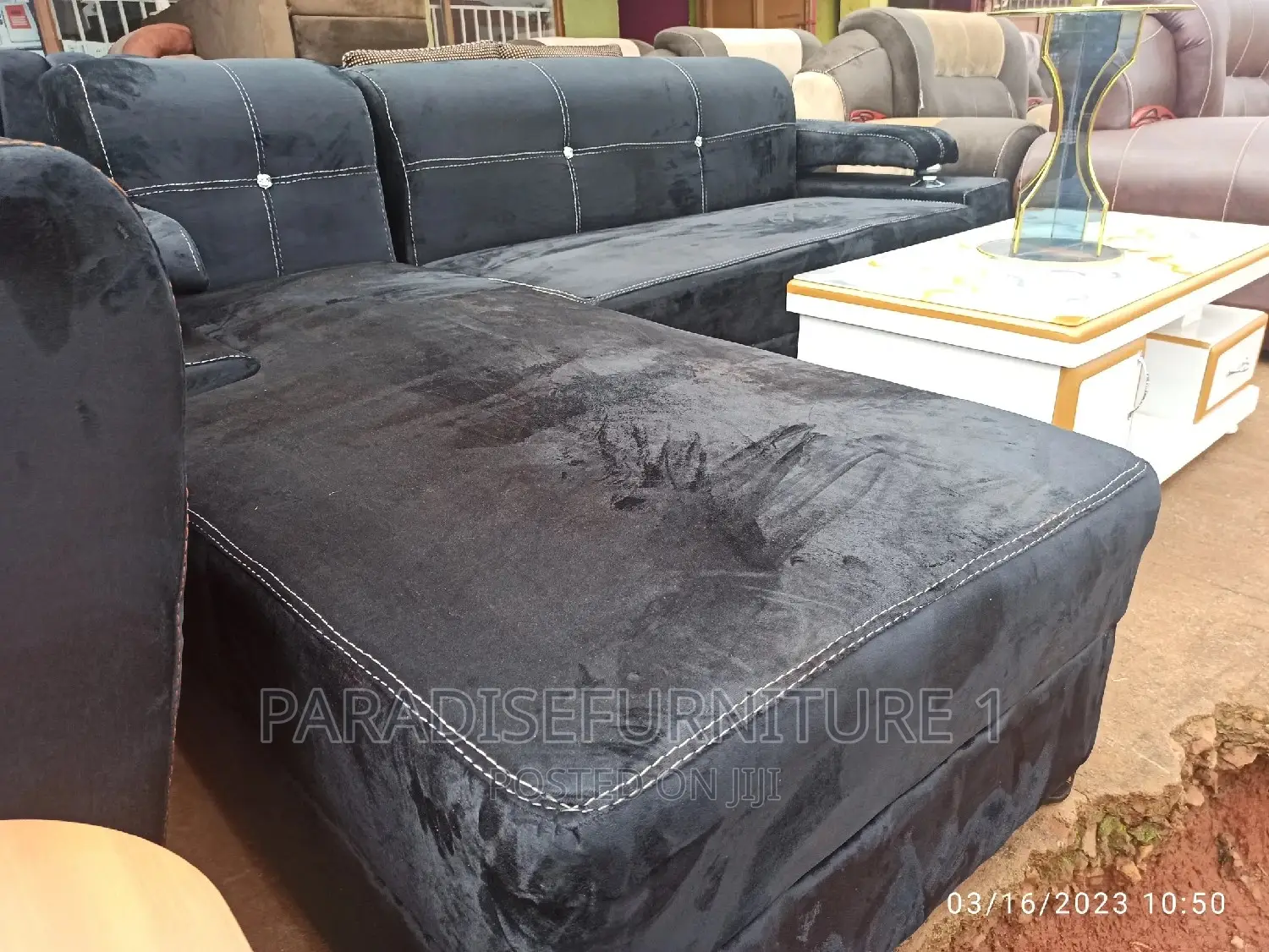 L Sofa Black Color 5 Seater
