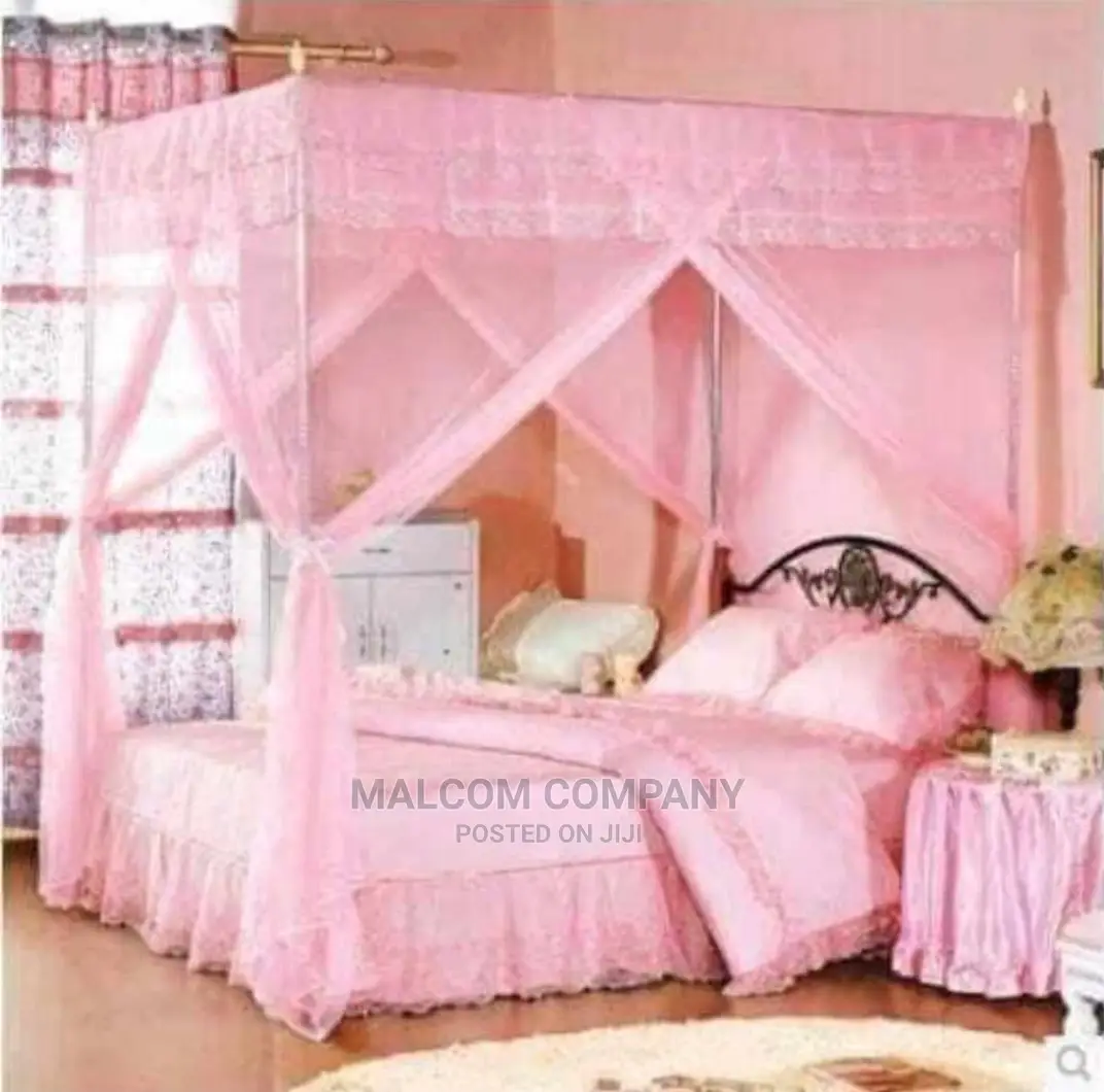 Strong Four Stands Pink Mosquito Nets