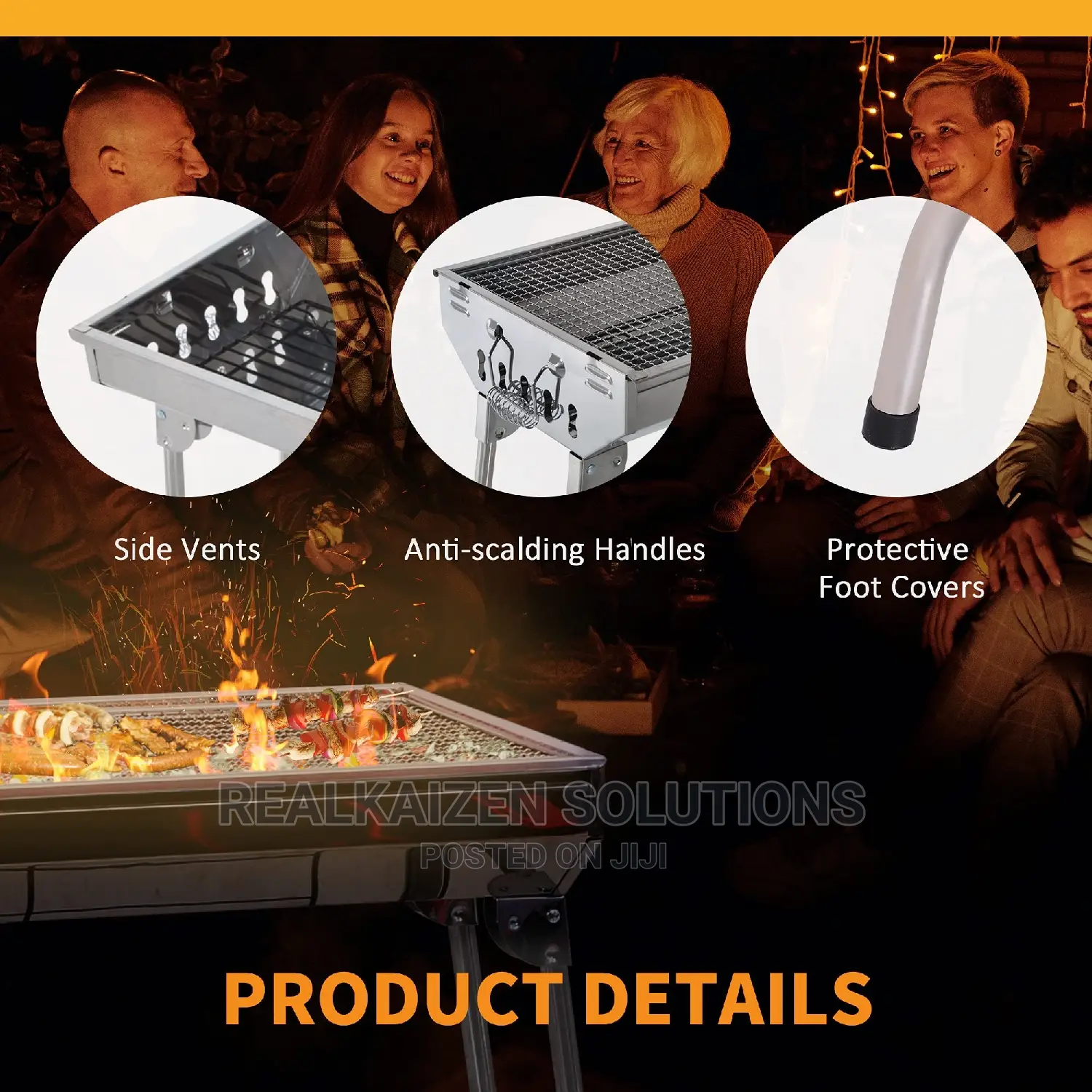 Portable Stainless-Steel Charcoal Folding Legs BBQ Grill