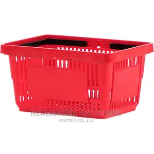 Double Handle 28 Liter Red Plastic Supermarket Basket