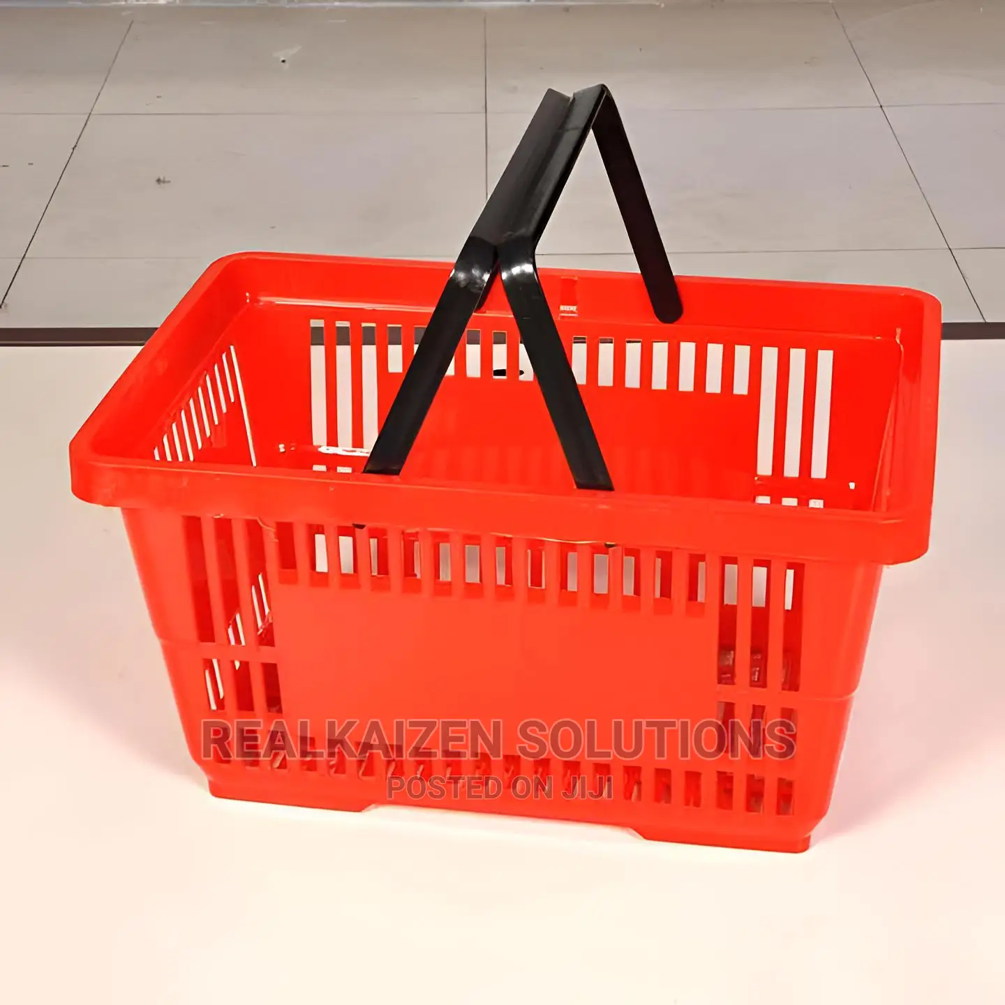 Double Handle 28 Liter Red Plastic Supermarket Basket