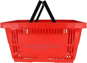Double Handle 28 Liter Red Plastic Supermarket Basket