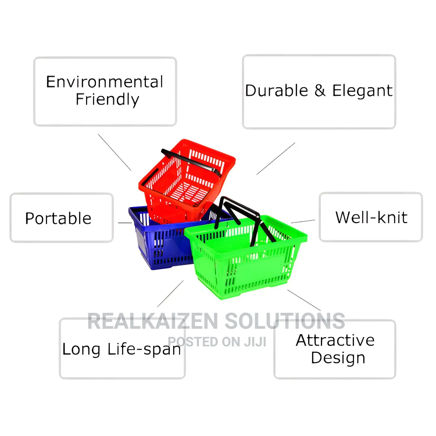 Double Handle 28 Liter Red Plastic Supermarket Basket