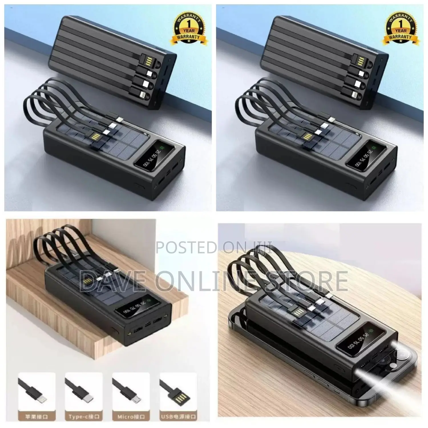 Solar Fast Charge Power Bank 20000mah, 1 Year Warranty