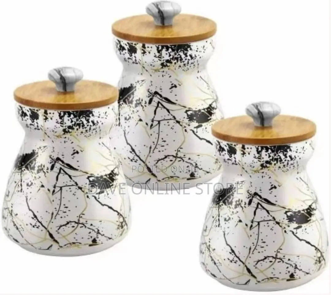3 PC Ceramic Sugar Bowl Coffee Tea Storage Containers