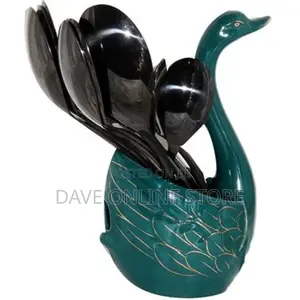 Ceramic Swan Fork, Spoon Cutlery Stand Holder – Green