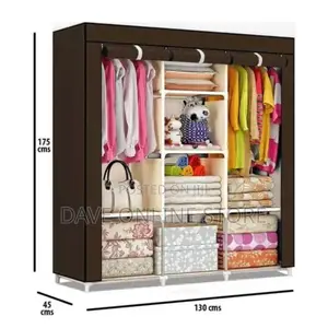 Photo - 3 Column Cloth Frame Portable Wardrobe – Brown