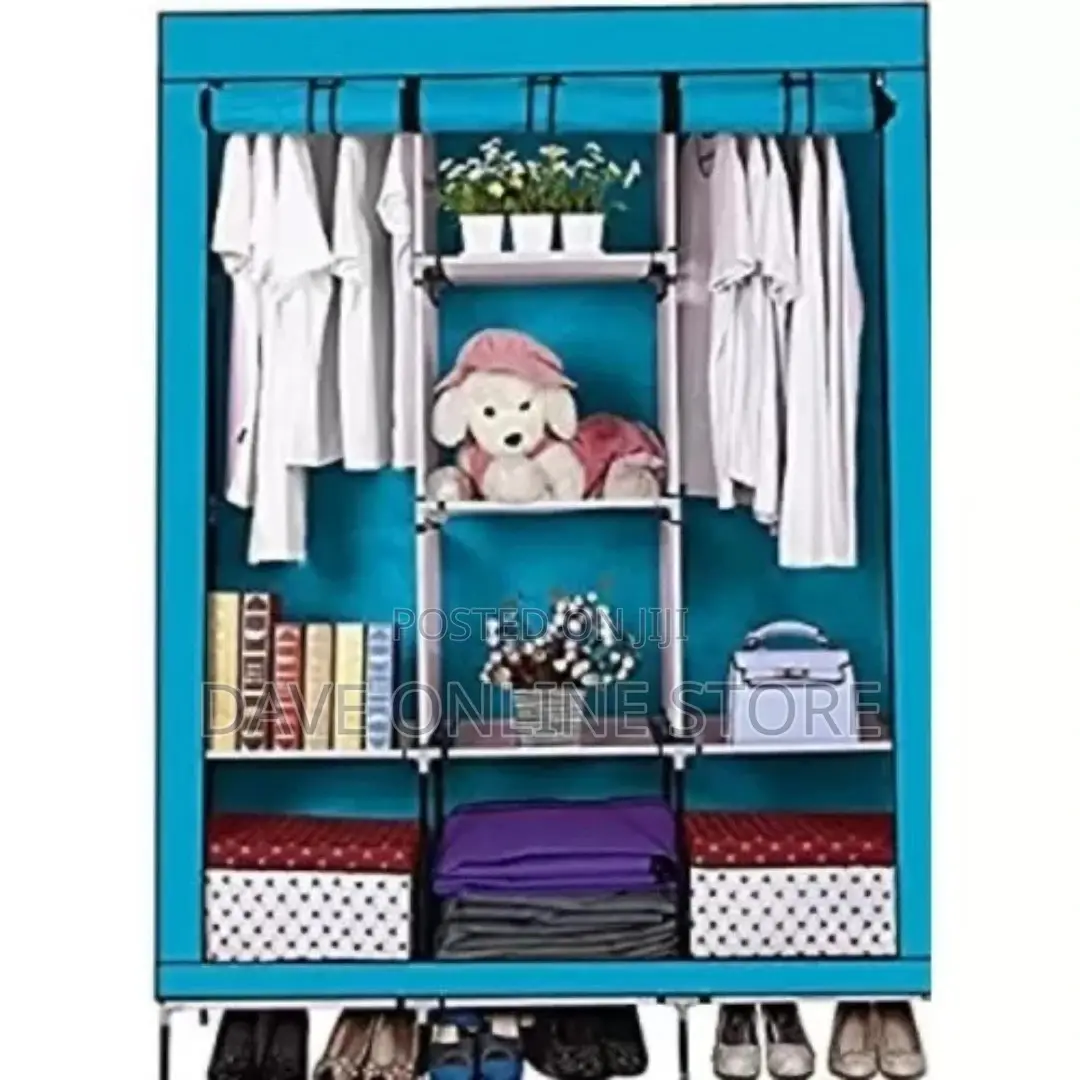 3 Column Cloth Frame Portable Wardrobe – Blue
